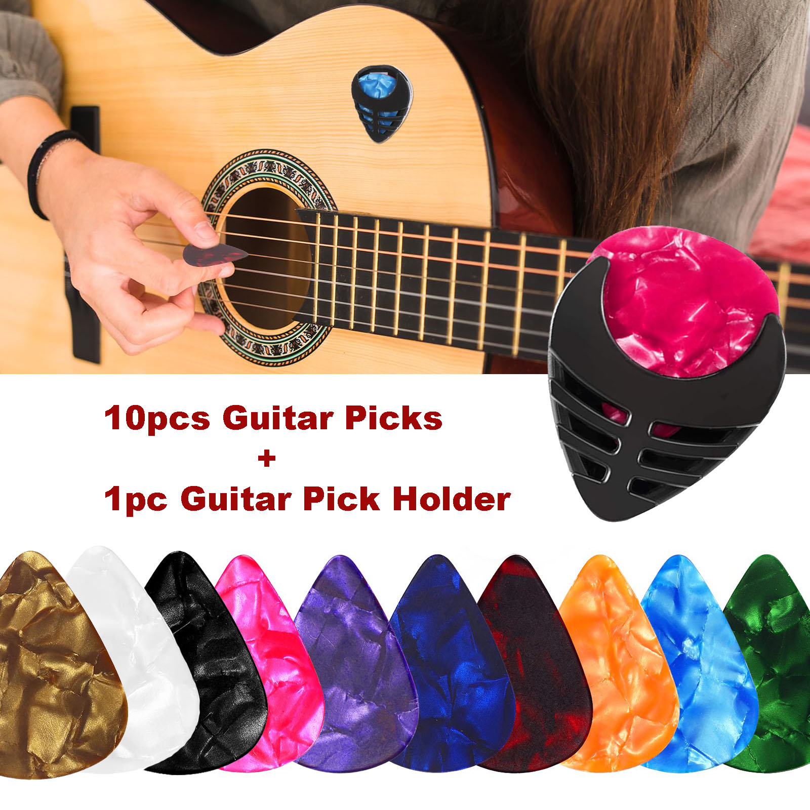 Electric Guitar Pick Pack - 10 ชิ้นกีตาร์ Picks & 1 ชิ้นผู้ถือ