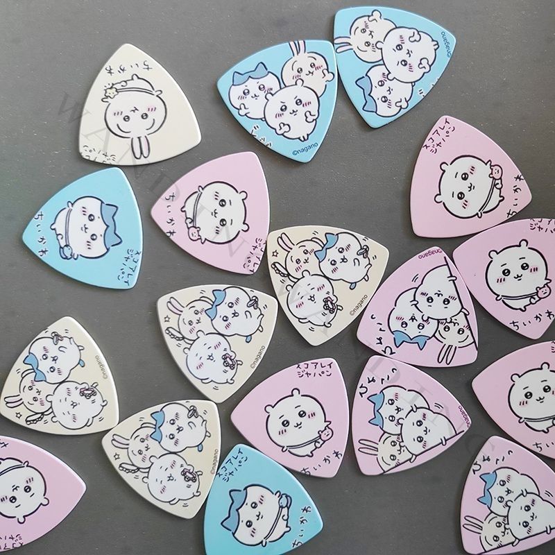 Electric Guitar Pick Pack - ปิ๊กกีตาร์รูปสามเหลี่ยมลายการ์ตูนชิคคาวะ สีเหลือง น้ำเงิน ชมพู ทำจากเซลลูลอยด์ สำหรับกีตาร์โปร่งและกีตาร์ไฟฟ้า